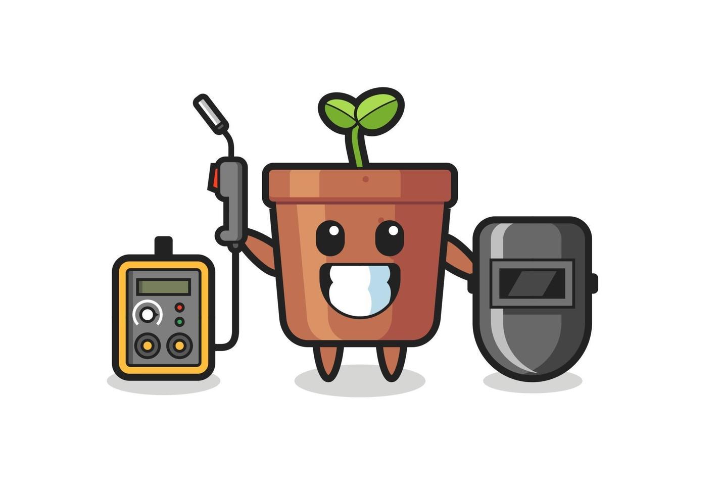 Character mascot of plant pot as a welder vector