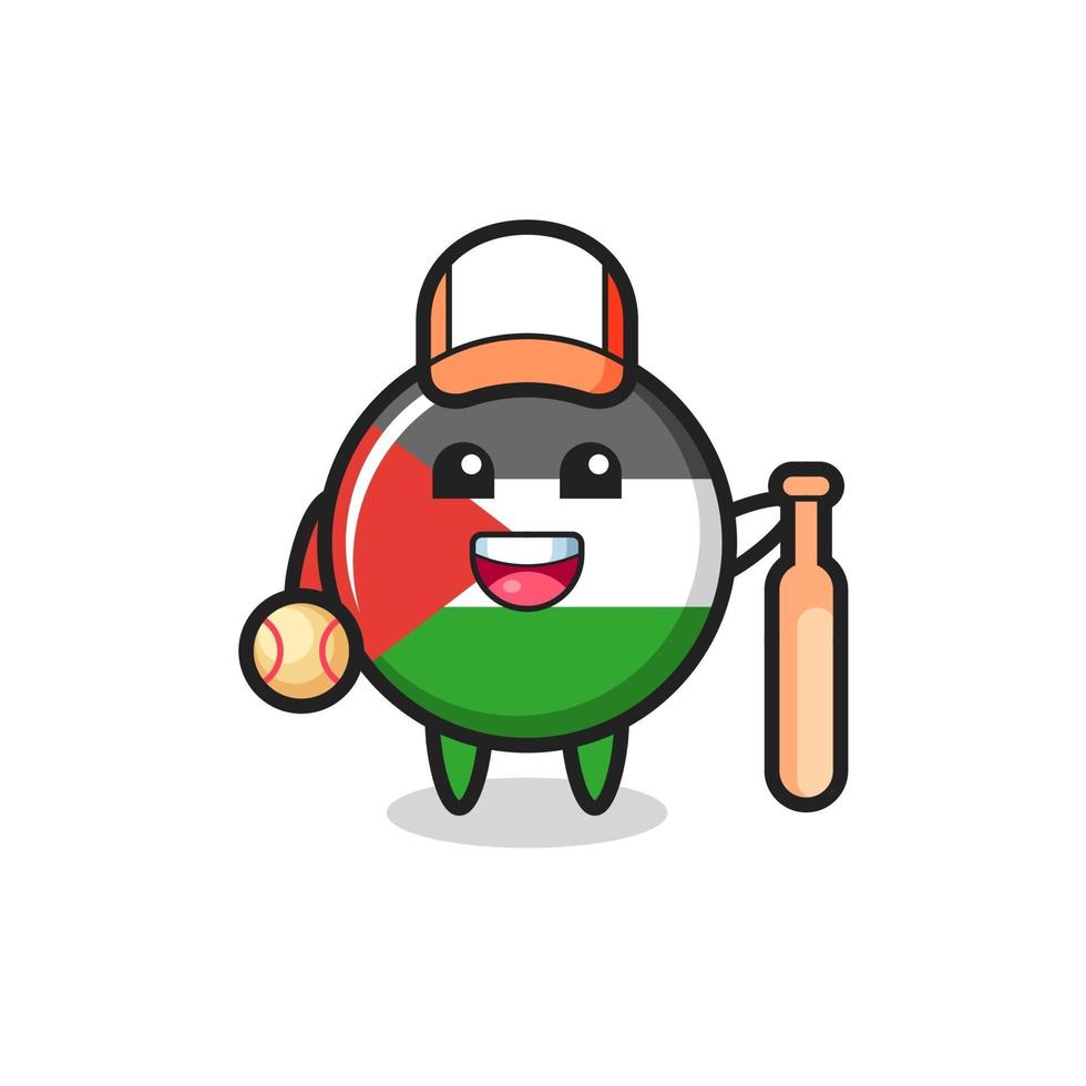 personaje de dibujos animados de la insignia de la bandera de Palestina como jugador de béisbol vector