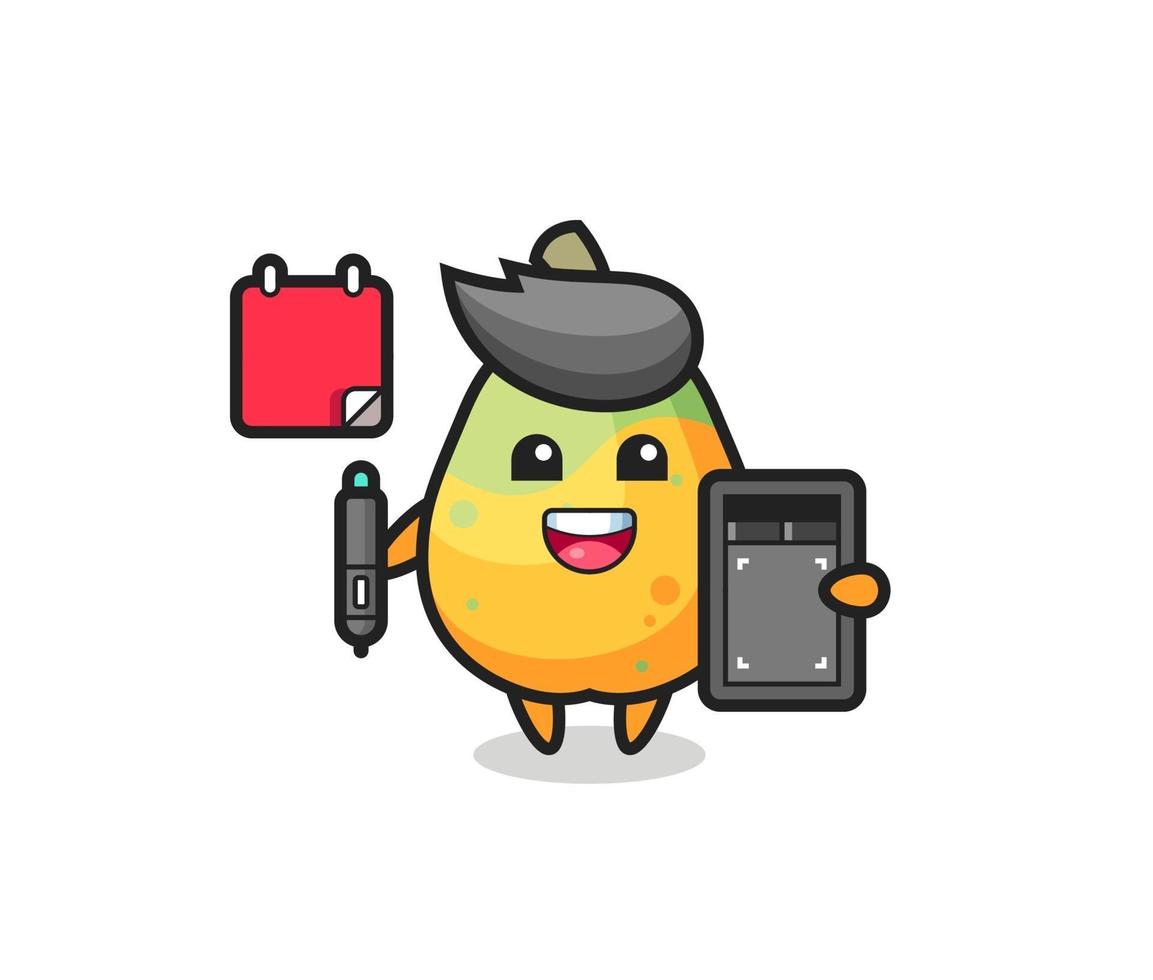 Ilustración de la mascota de la papaya como diseñador gráfico. vector