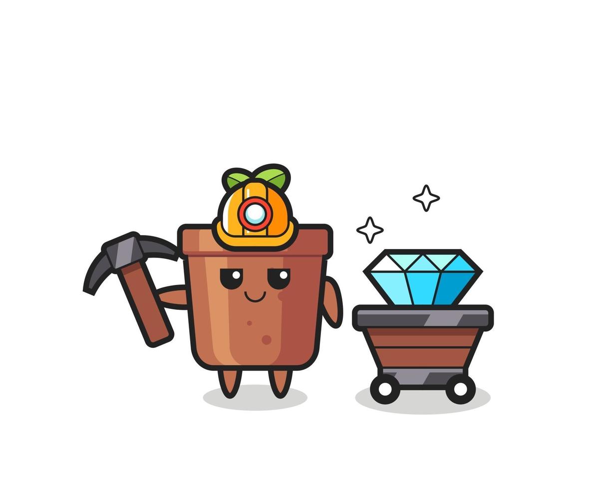 Character Illustration of plant pot as a miner vector