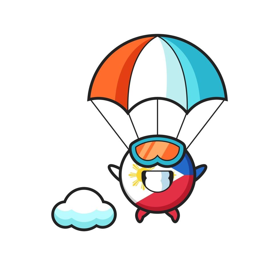 philippines flag badge mascot cartoon is skydiving with happy gesture vector