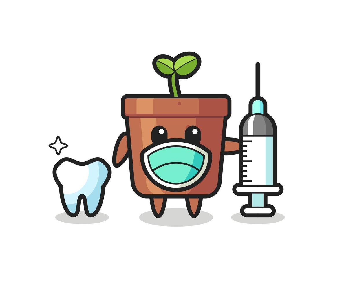 personaje de mascota de maceta como dentista vector