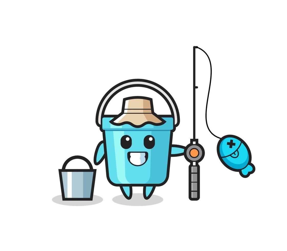 Mascot character of plastic bucket as a fisherman vector