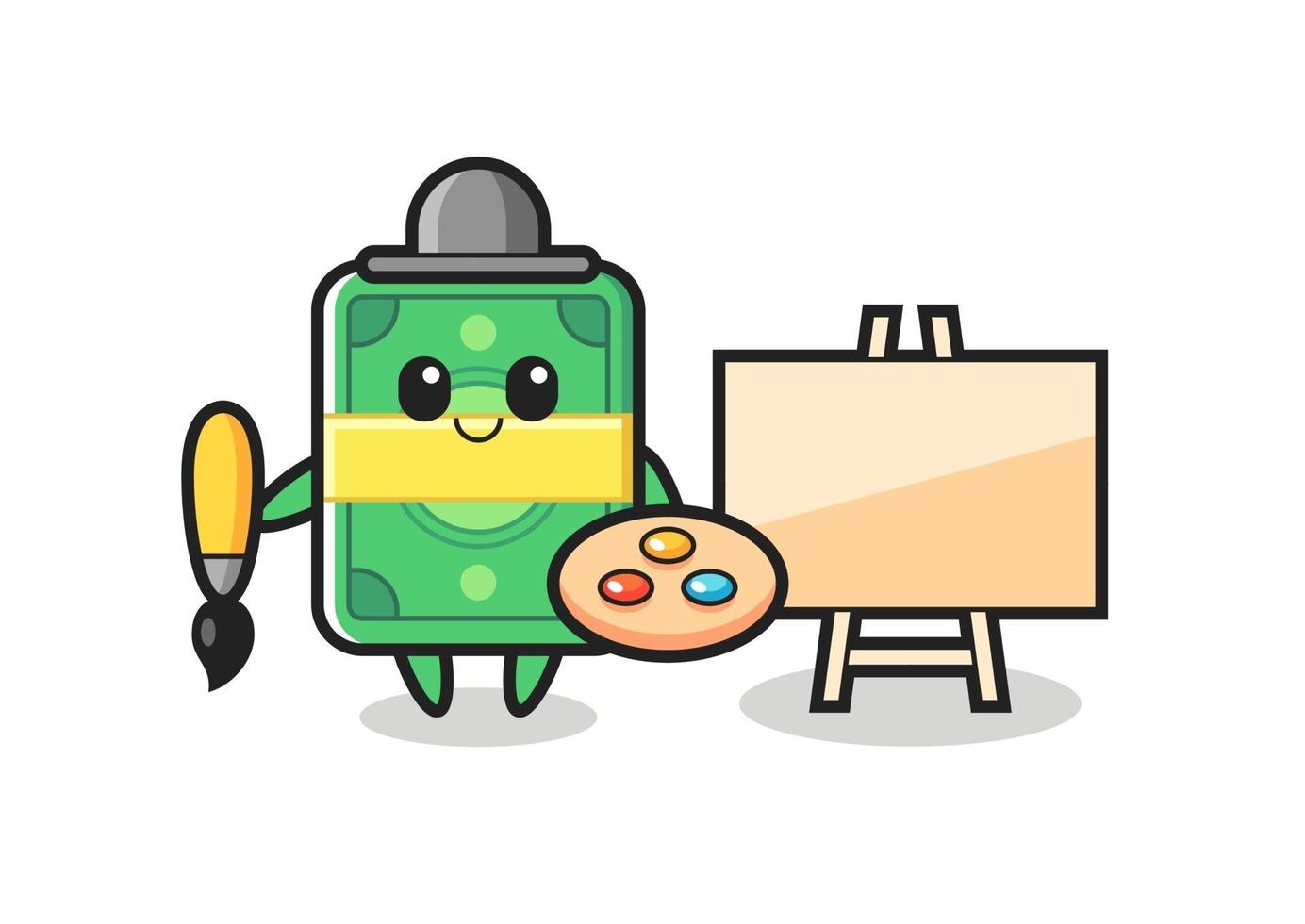 Ilustración de la mascota del dinero como pintor. vector