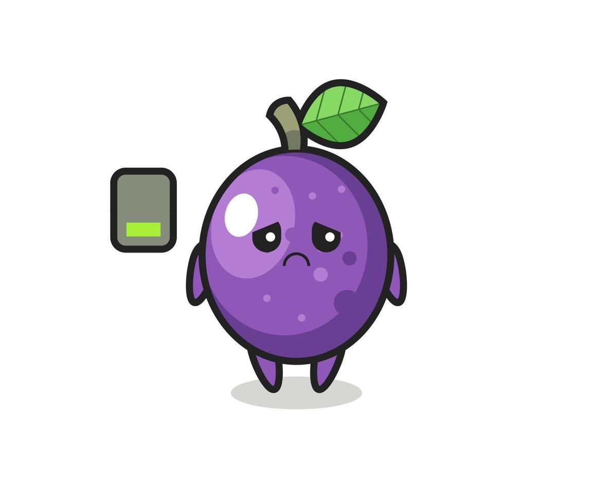 passion fruit mascot character doing a tired gesture vector