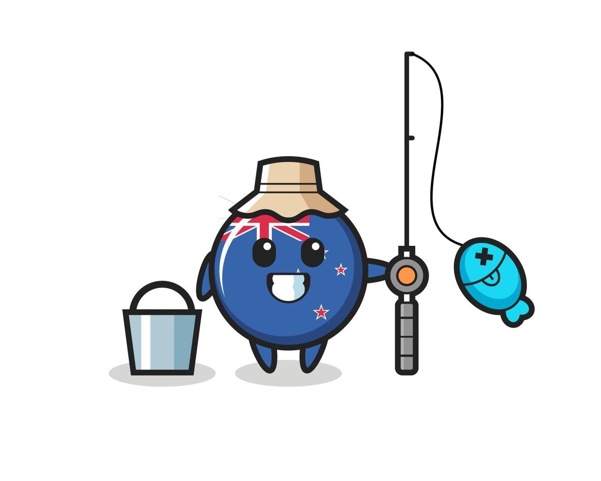 Mascot character of new zealand flag badge as a fisherman vector