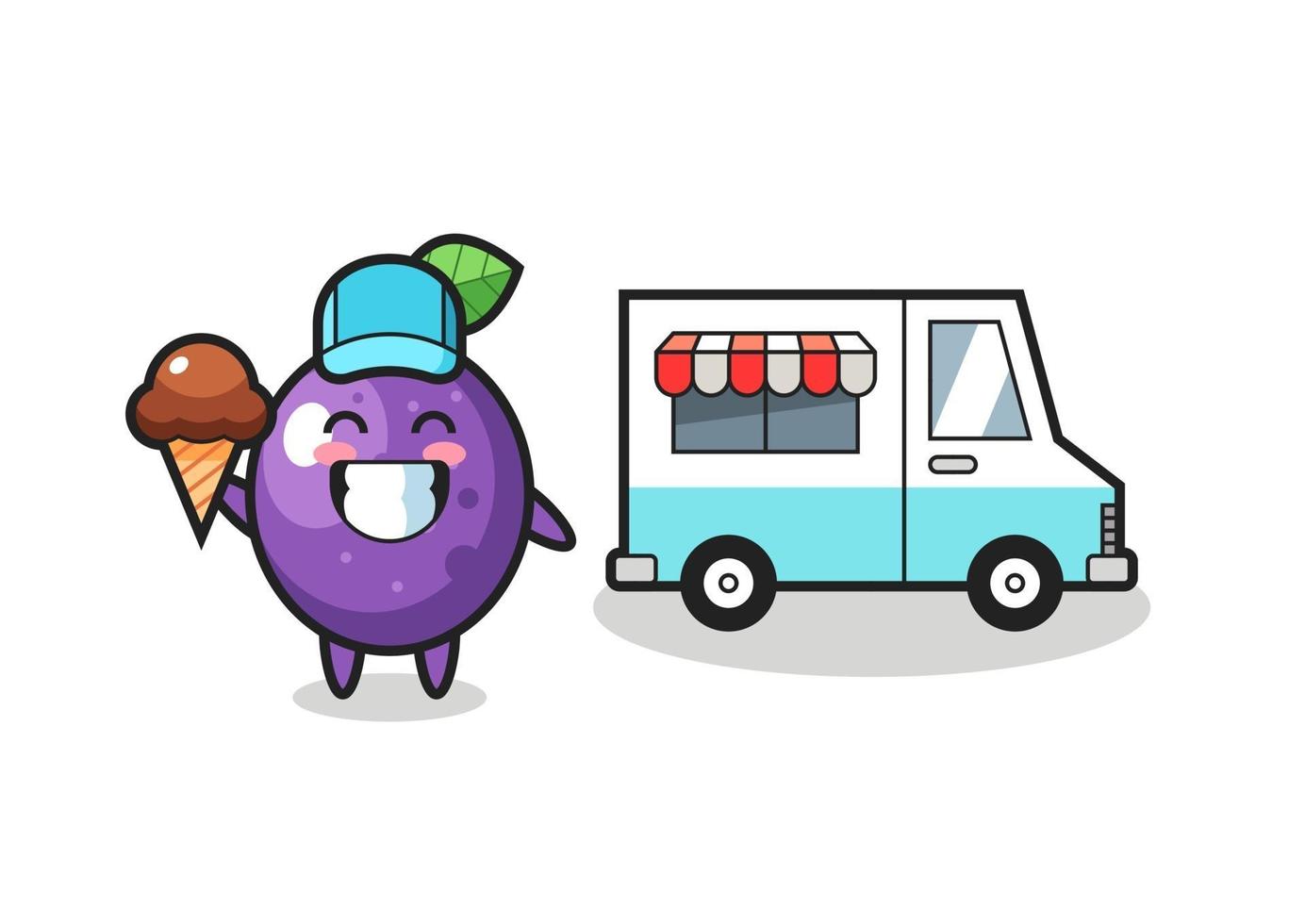 Mascot cartoon of passion fruit with ice cream truck vector