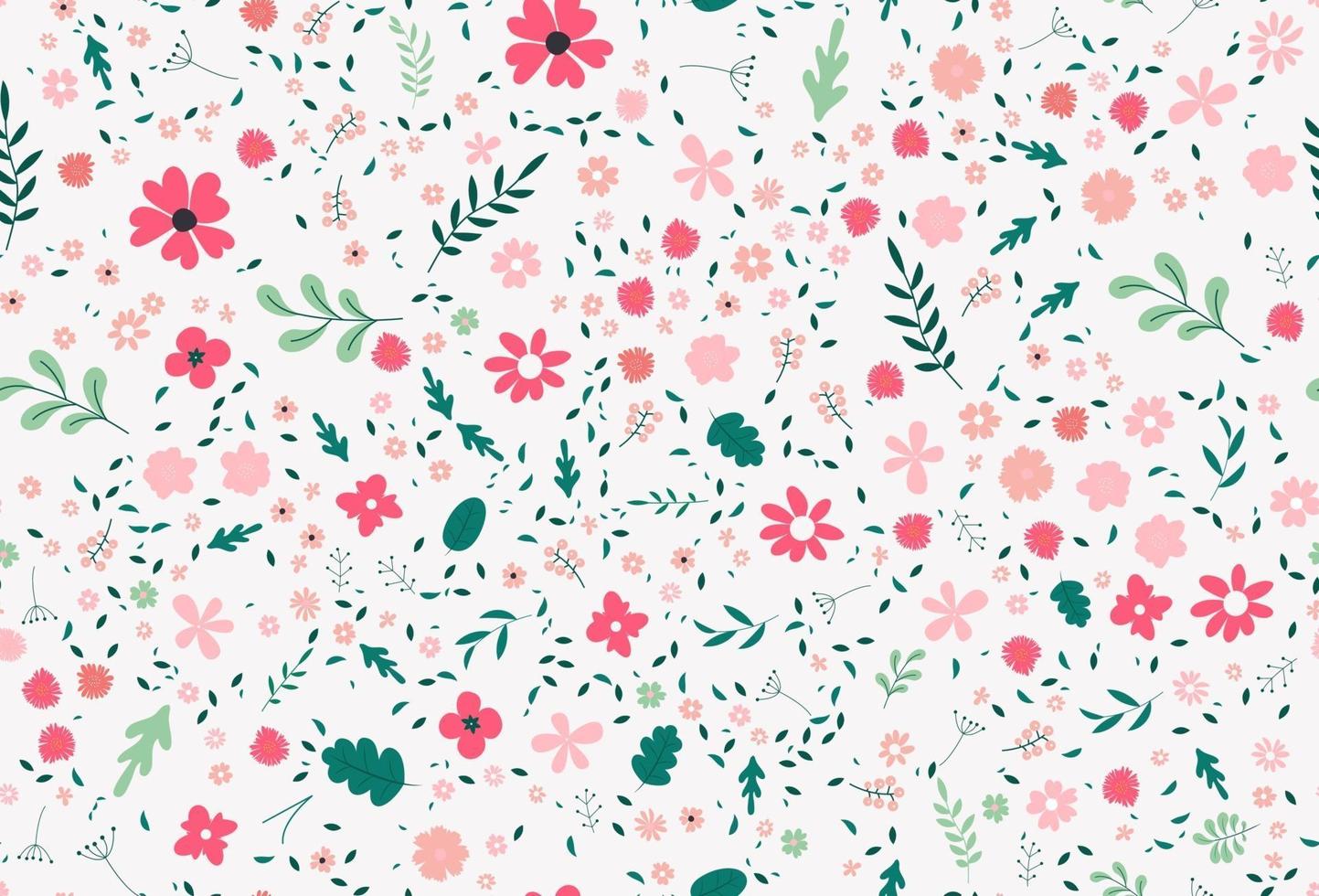 Cute colorful vector texture with flowers, leaves and plants