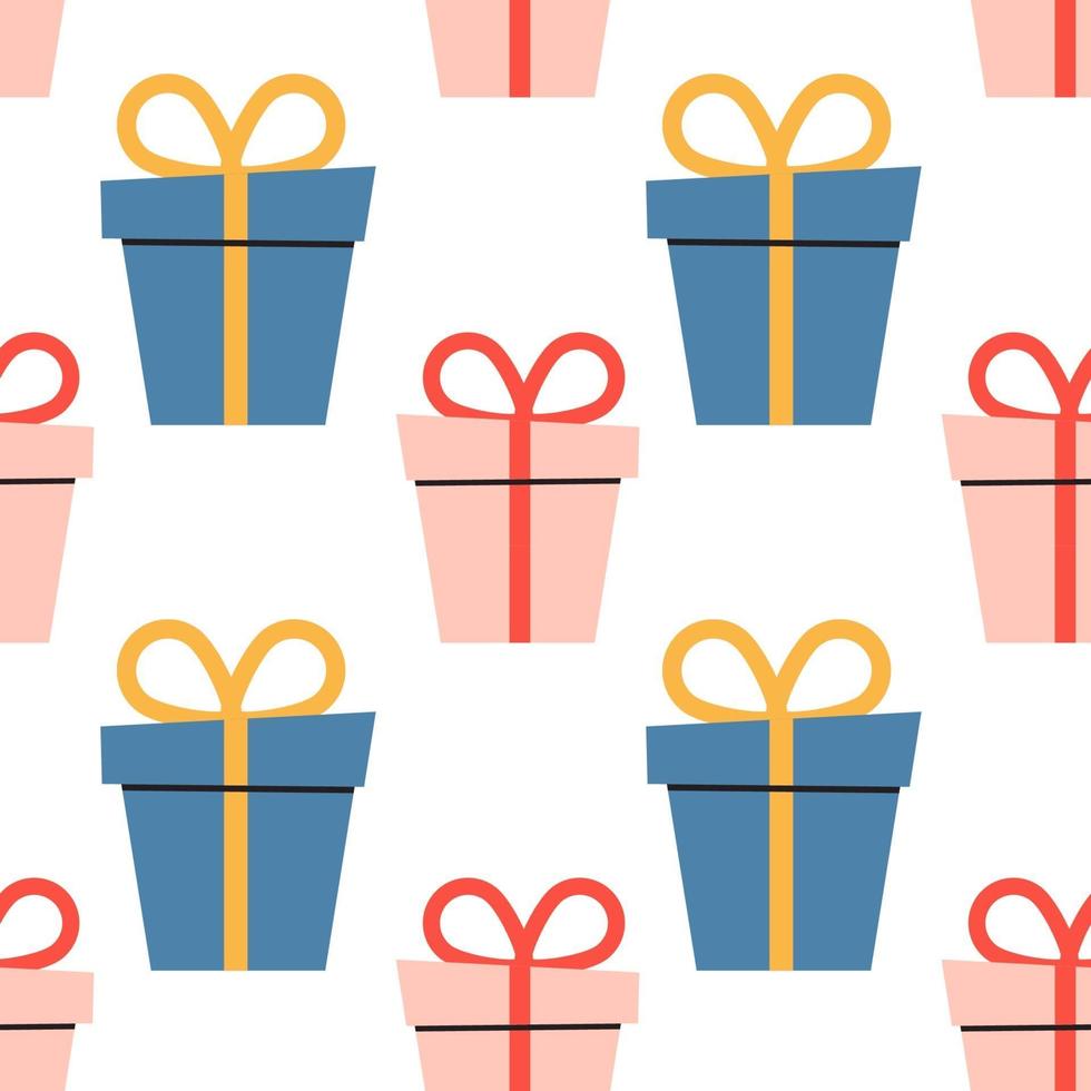 Cartoon holiday boxes with bows. seamless pattern. vector