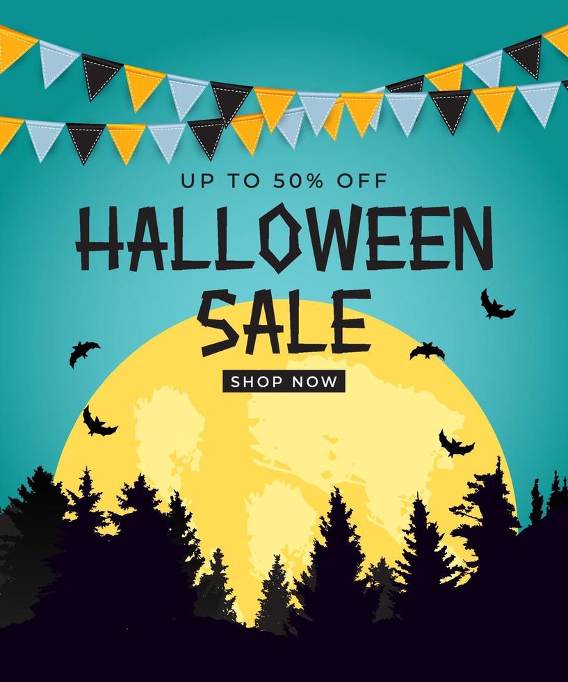 Happy Halloween, Shop Now poster Template  with bat and spider. vector