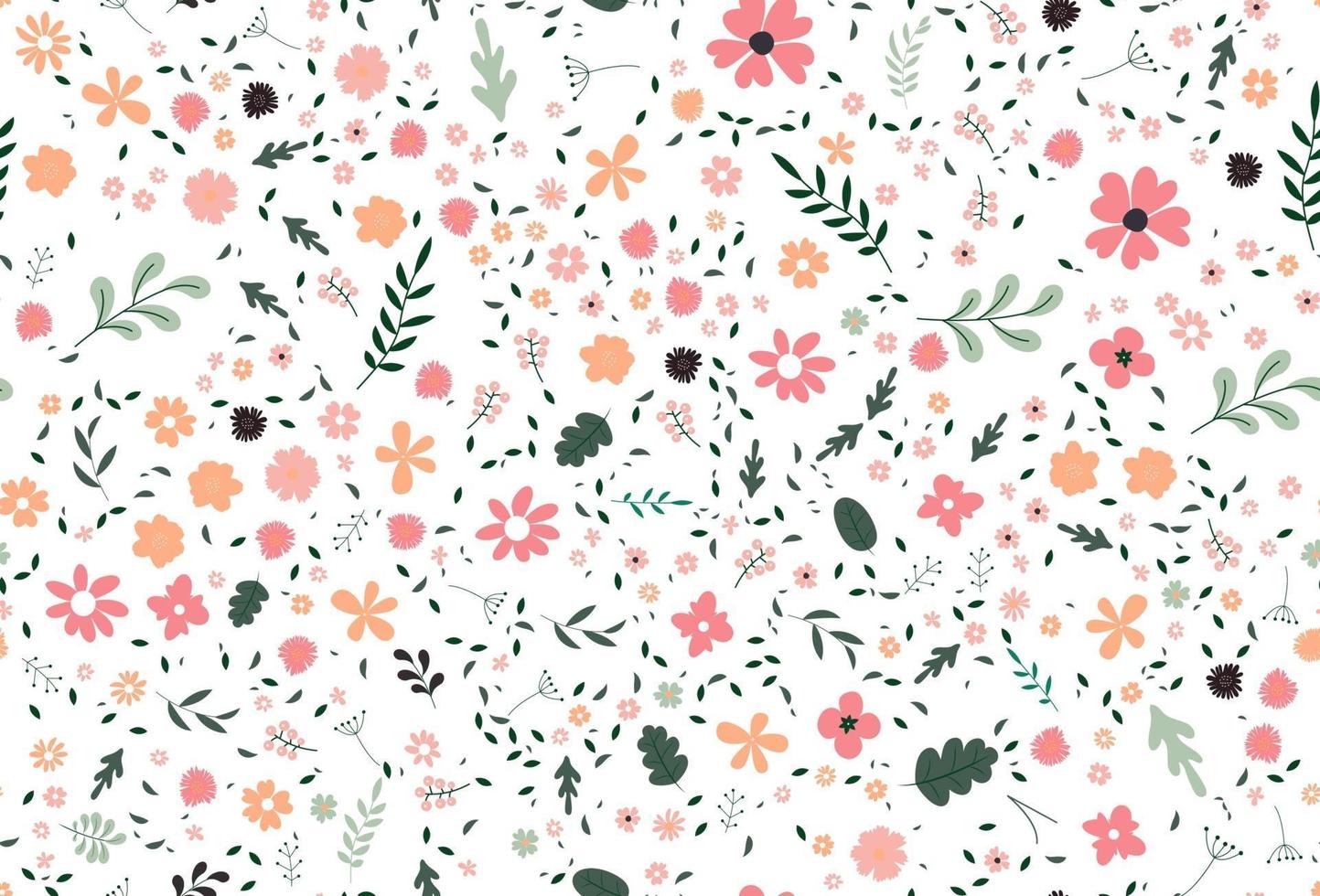 Cute colorful vector texture with flowers, leaves and plants