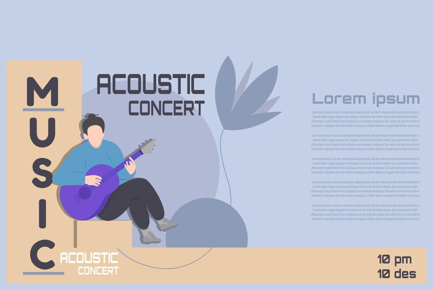 Acoustic live character music solo, classic style banner poster vector