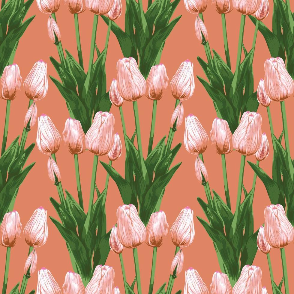 Seamless pattern floral tulip flowers abstract vintage backgground. vector