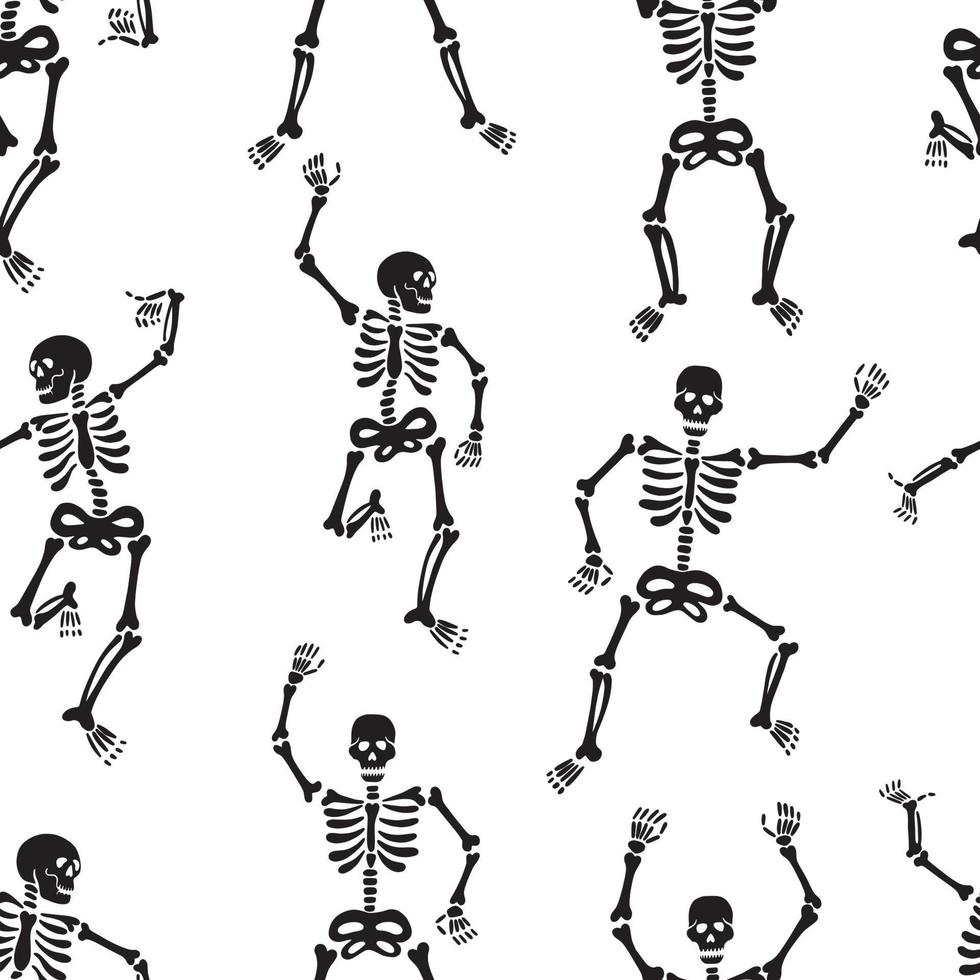 pattern with black skeletons, vigorously dancing and having fun vector