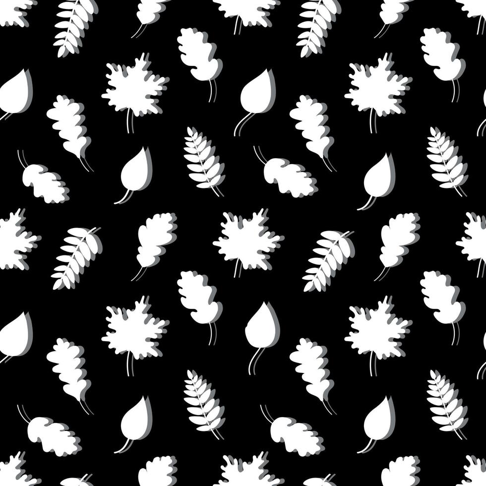 Seamless pattern of white leaves on a black background vector