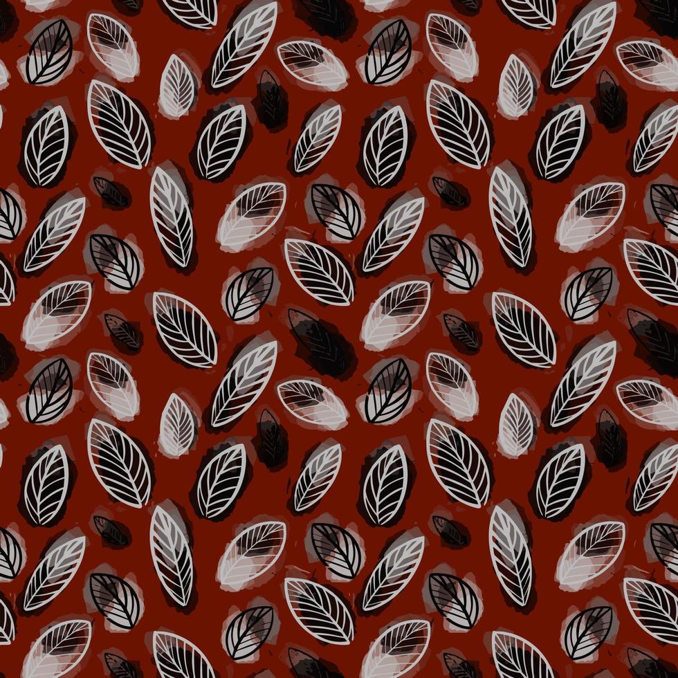 seamless pattern of fall leaves on a red background vector