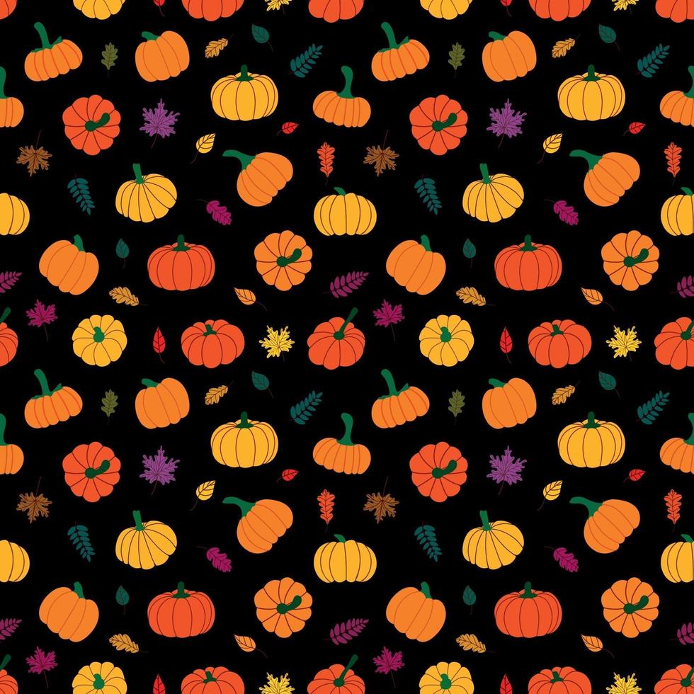 Colorful autumn leaves and pumpkins. vector illustration