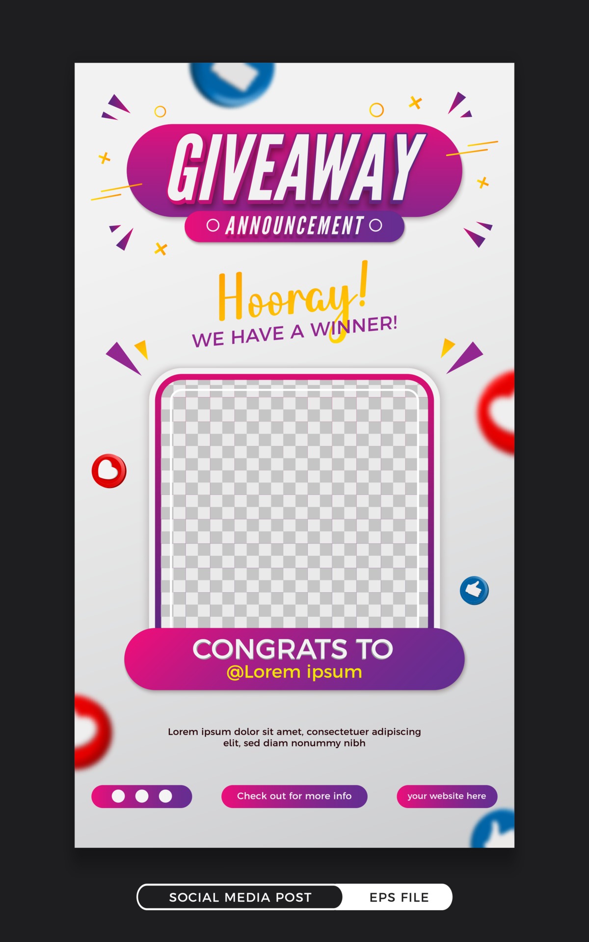 Giveaway winner announcement social media story post template 3316458