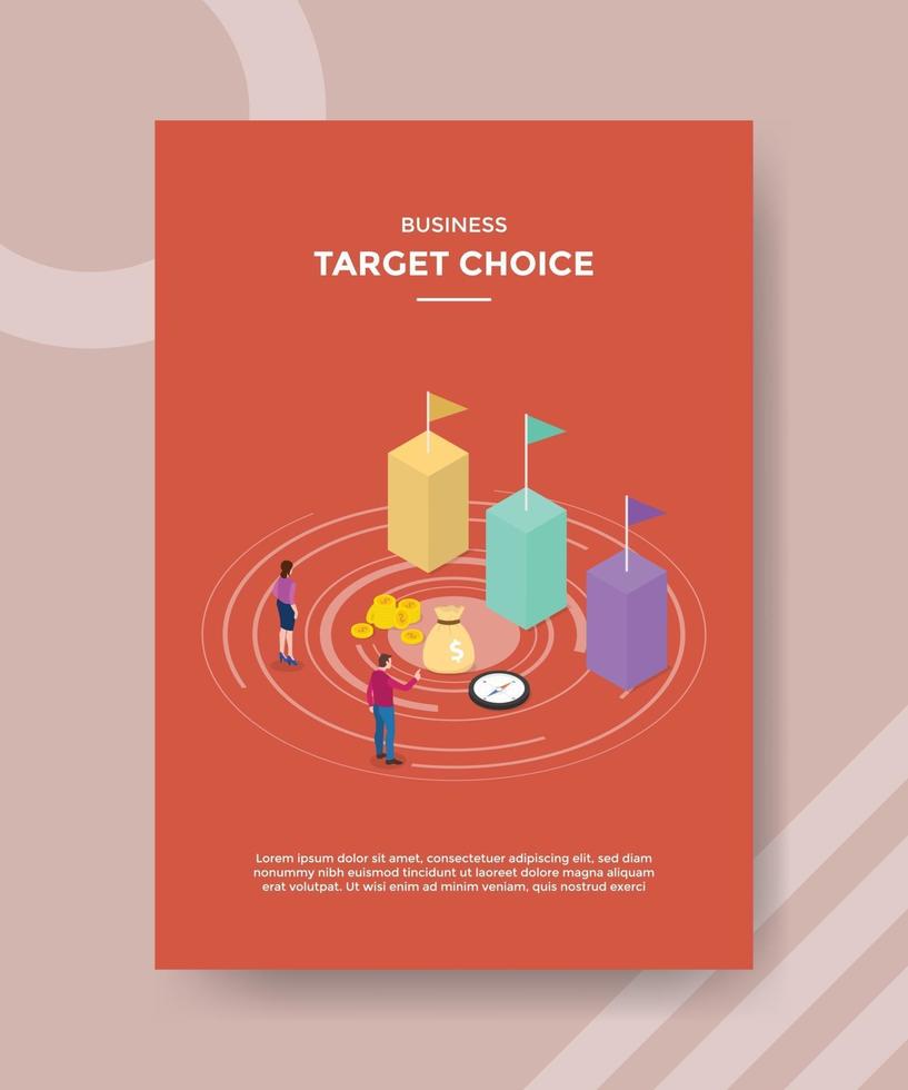 business target choice people front bar chart flag money vector