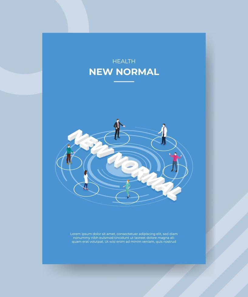 health new normal people standing on circle line wearing mask vector