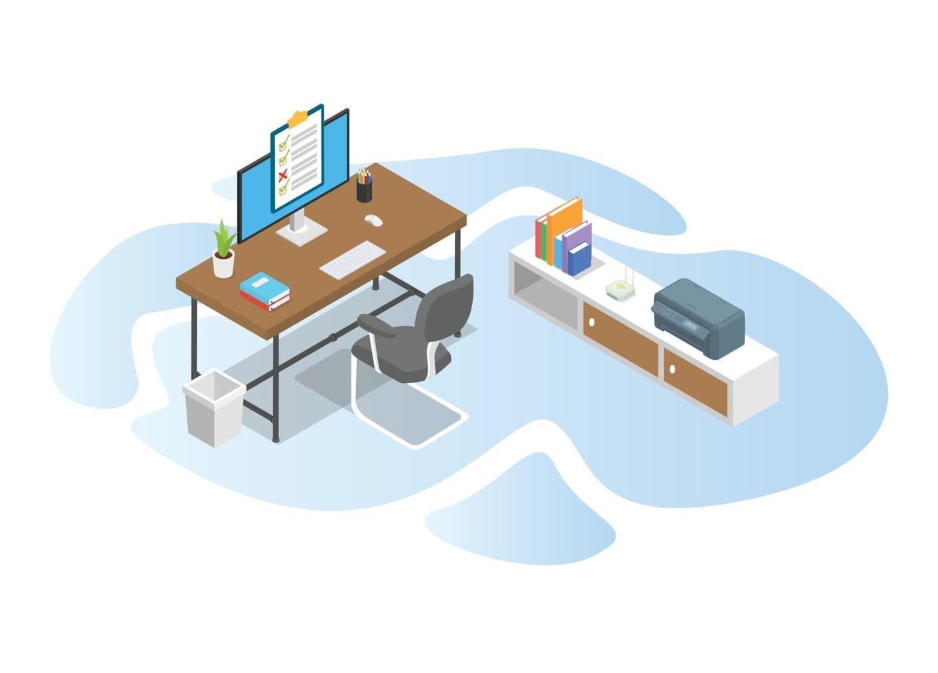 work time with work desk table concept vector