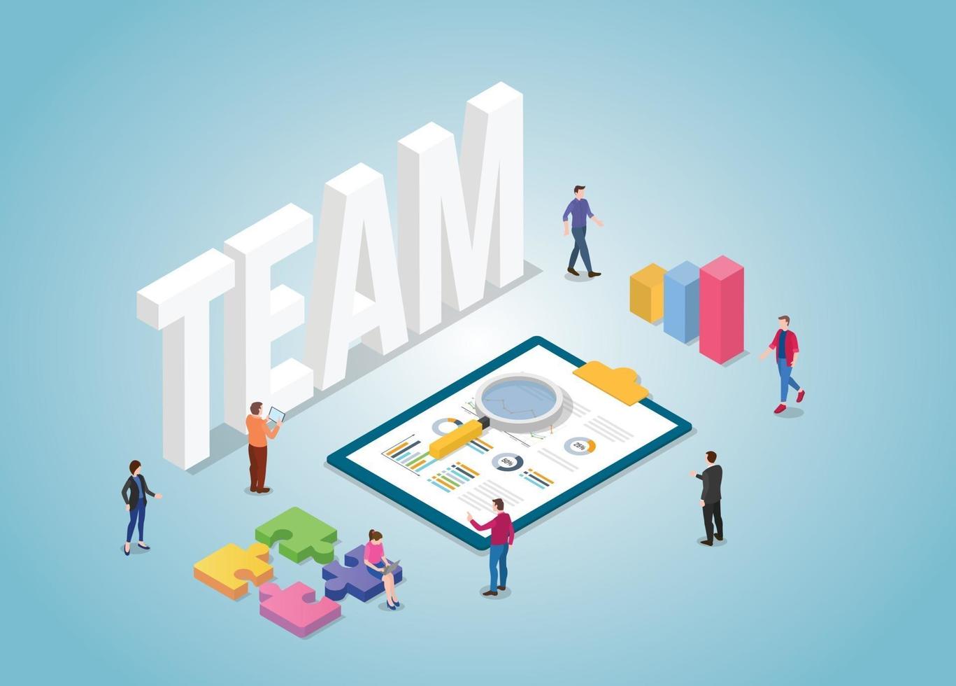 business team work together with graph and chart vector