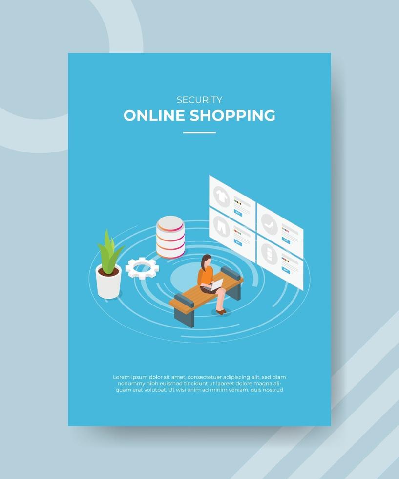 security online shopping women sitting on bench vector