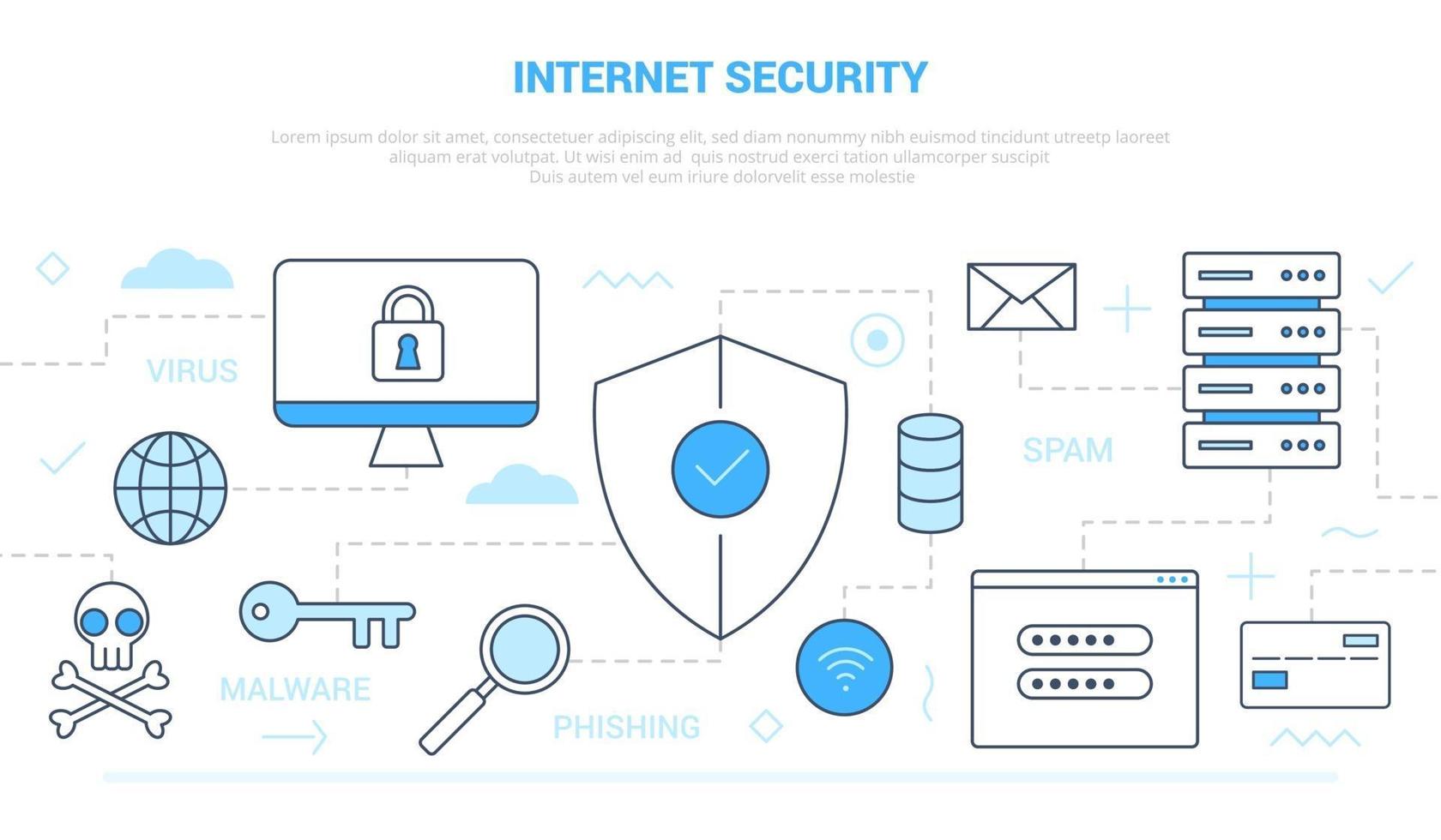 internet security concept with icon line style connected vector