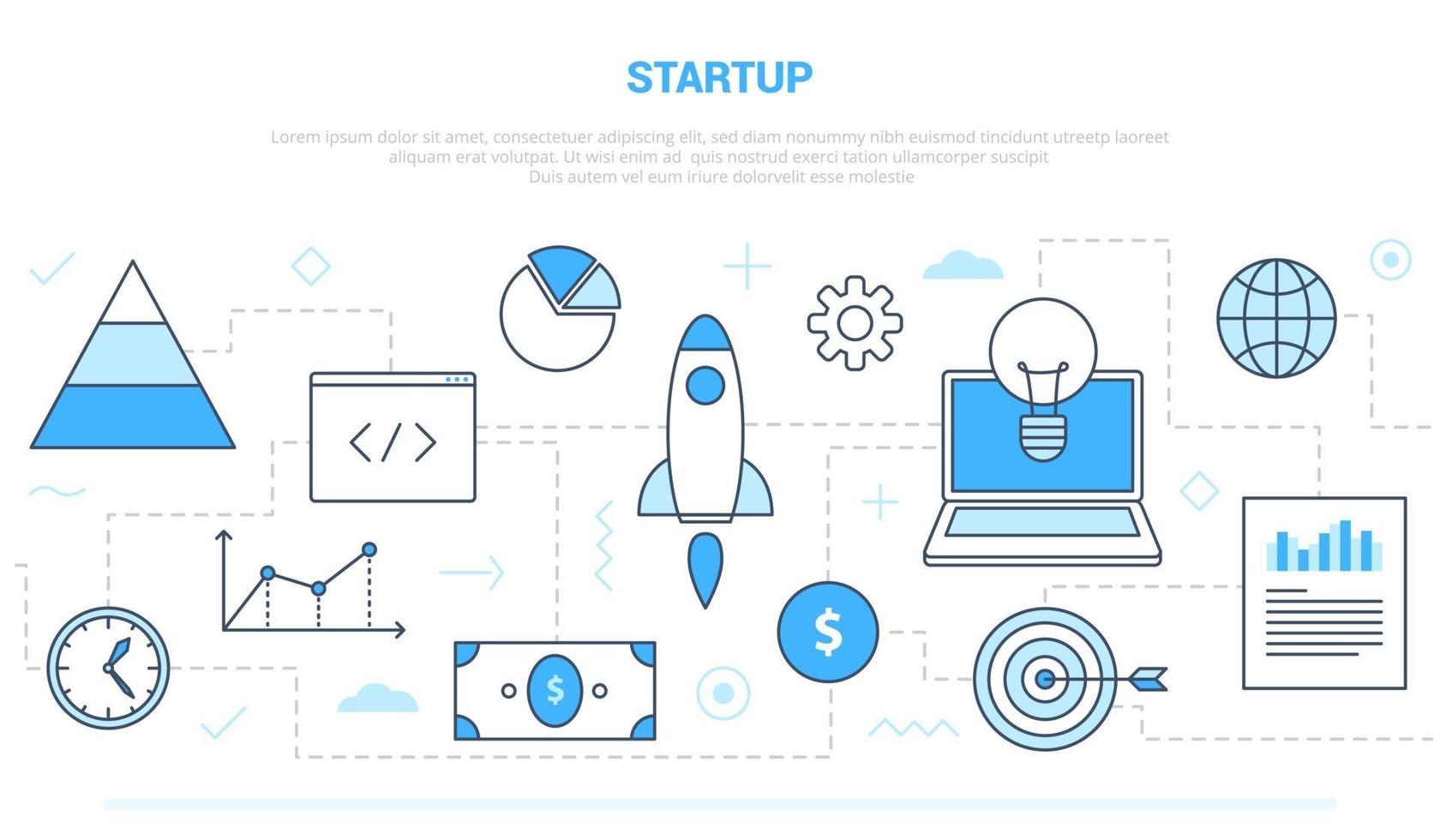 startup business concept with various icon line vector