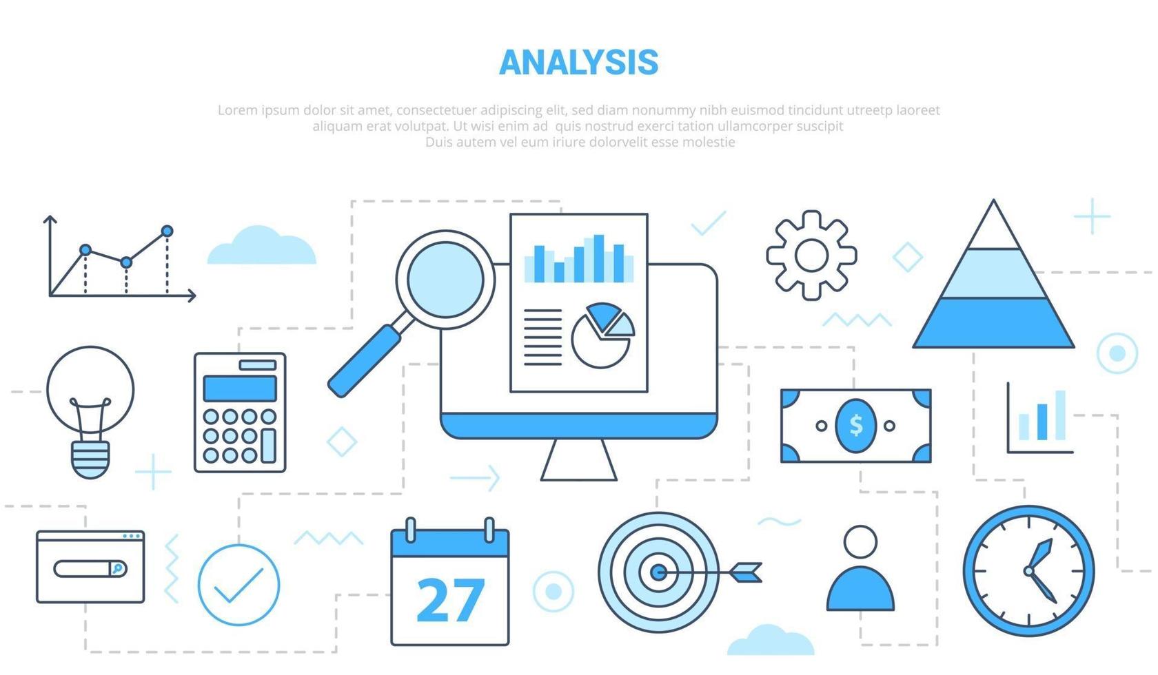 concepto de análisis empresarial con varias líneas de iconos vector