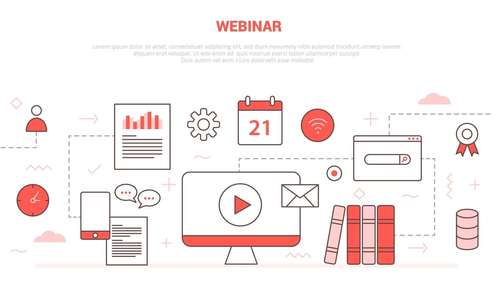 Webinar concept with icon set collection like computer vector