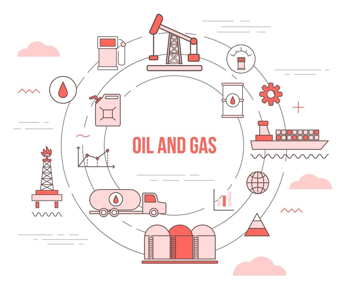 Concepto de negocio de la industria de petróleo y gas con banner de plantilla de conjunto de iconos vector