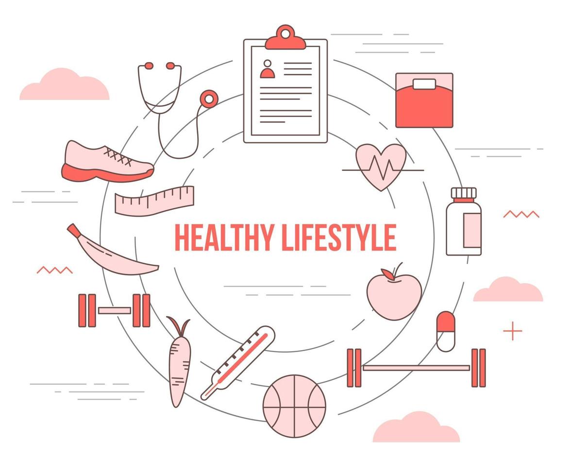 healthy lifestyle concept with icon set template banner vector