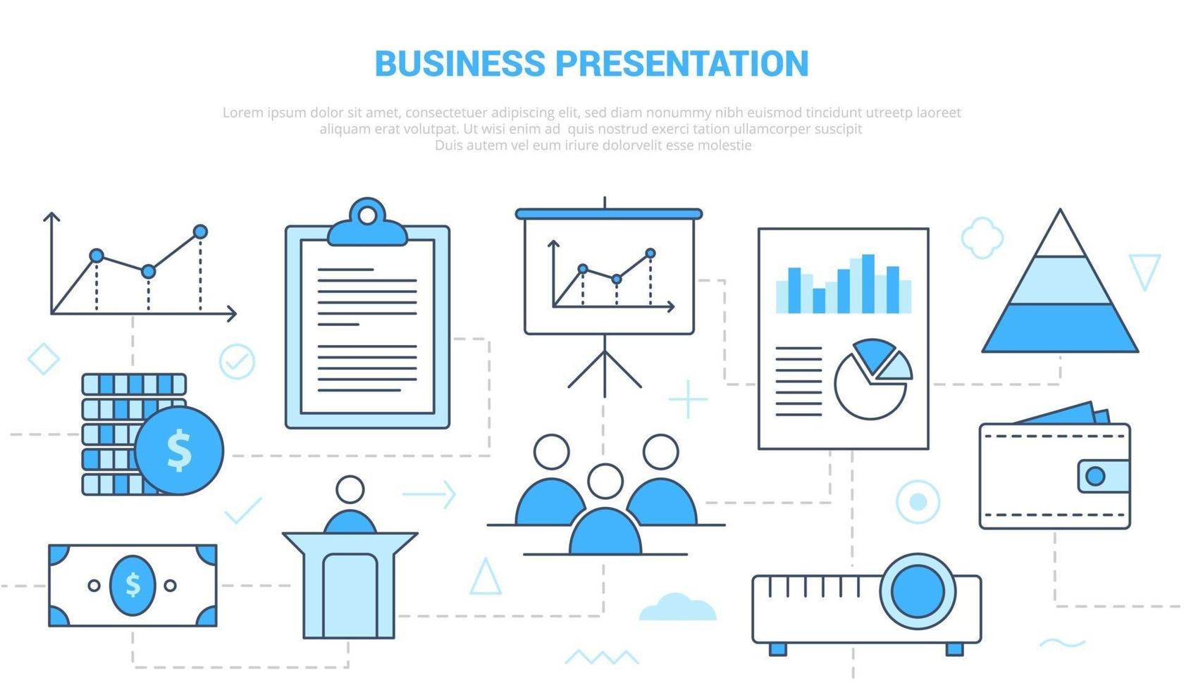 business presentation concept with icon set template banner vector