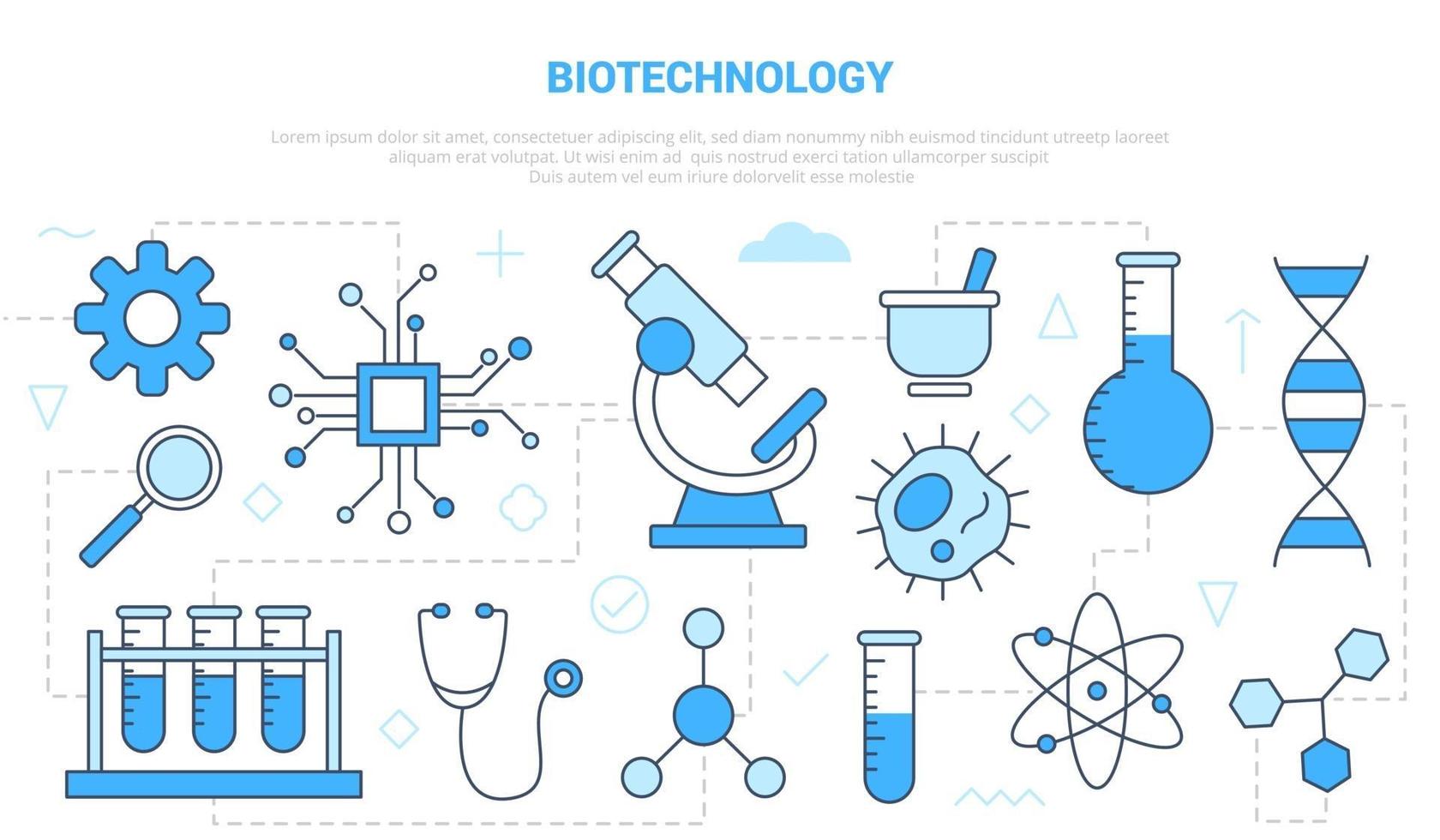 concepto de biotecnología con banner de plantilla de conjunto de iconos vector