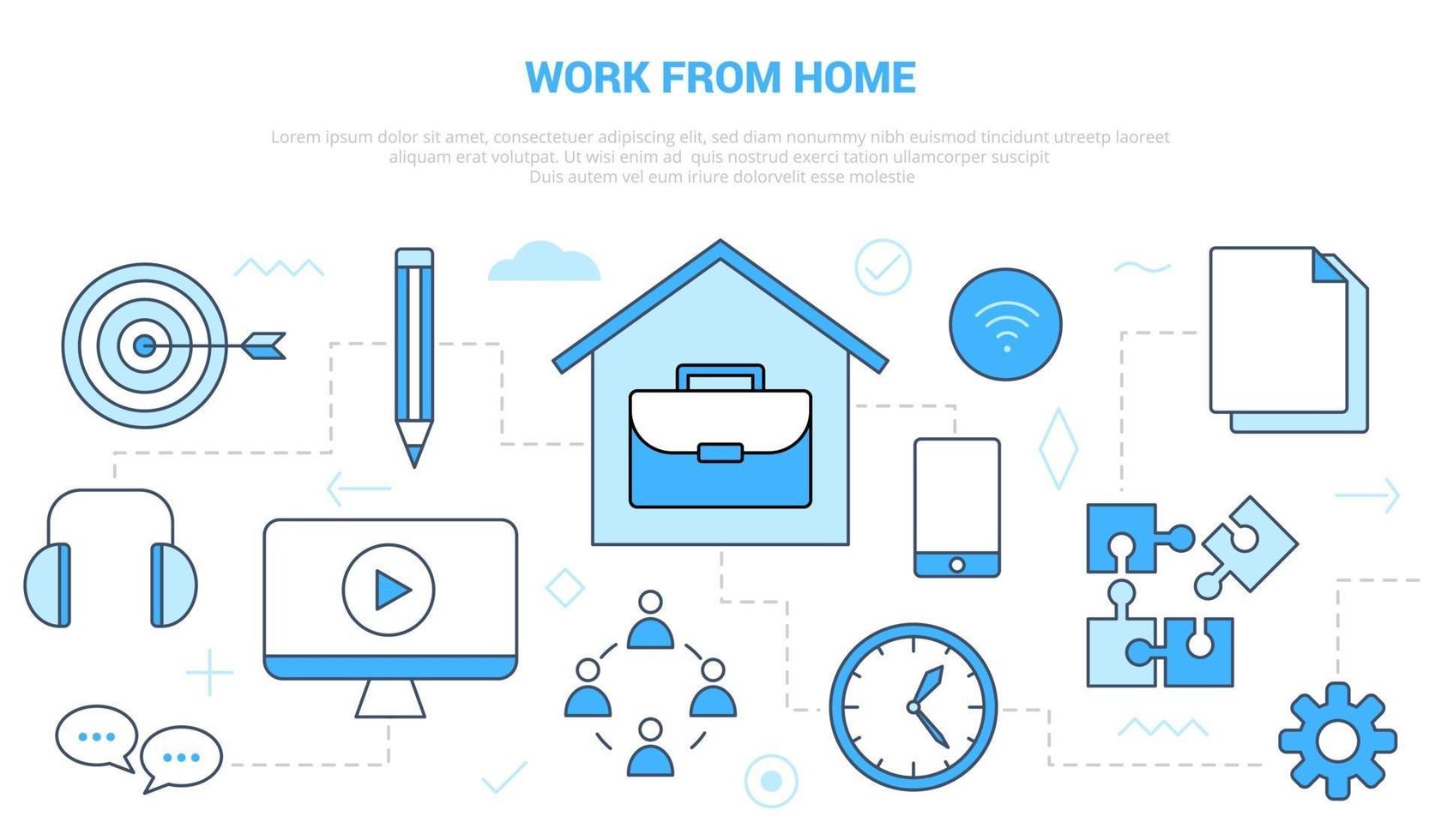 work from home wfh concept with icon set template banner vector