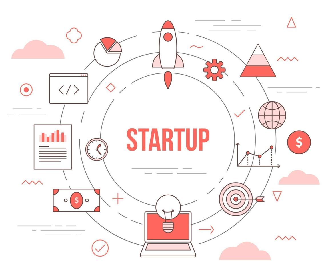 startup business concept with icon set template banner vector