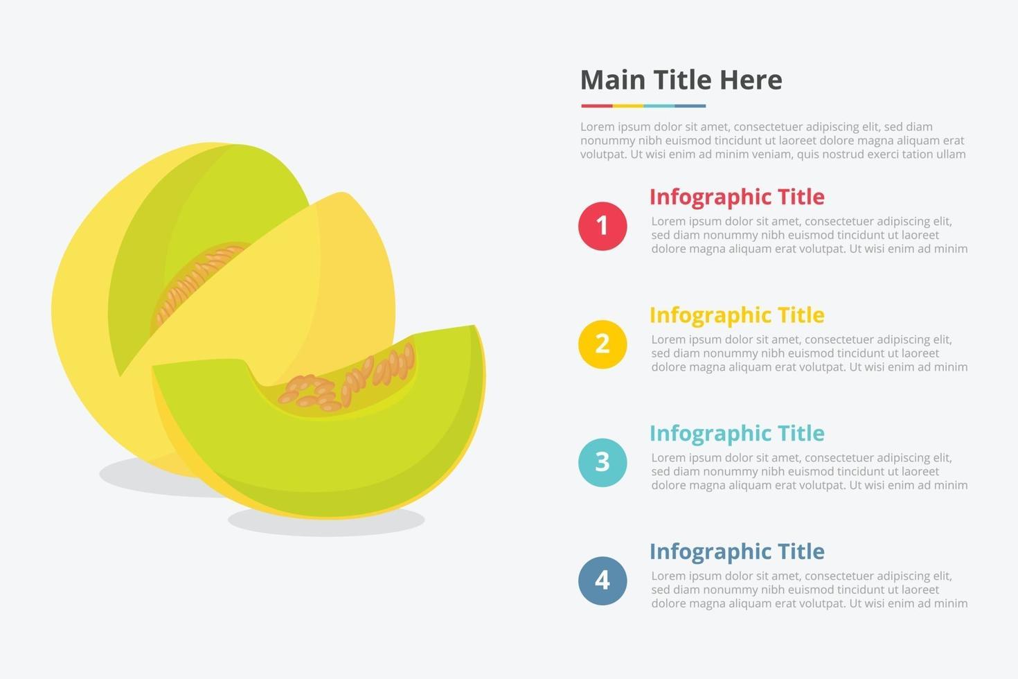 Infografía de fruta de melón con algún punto. vector