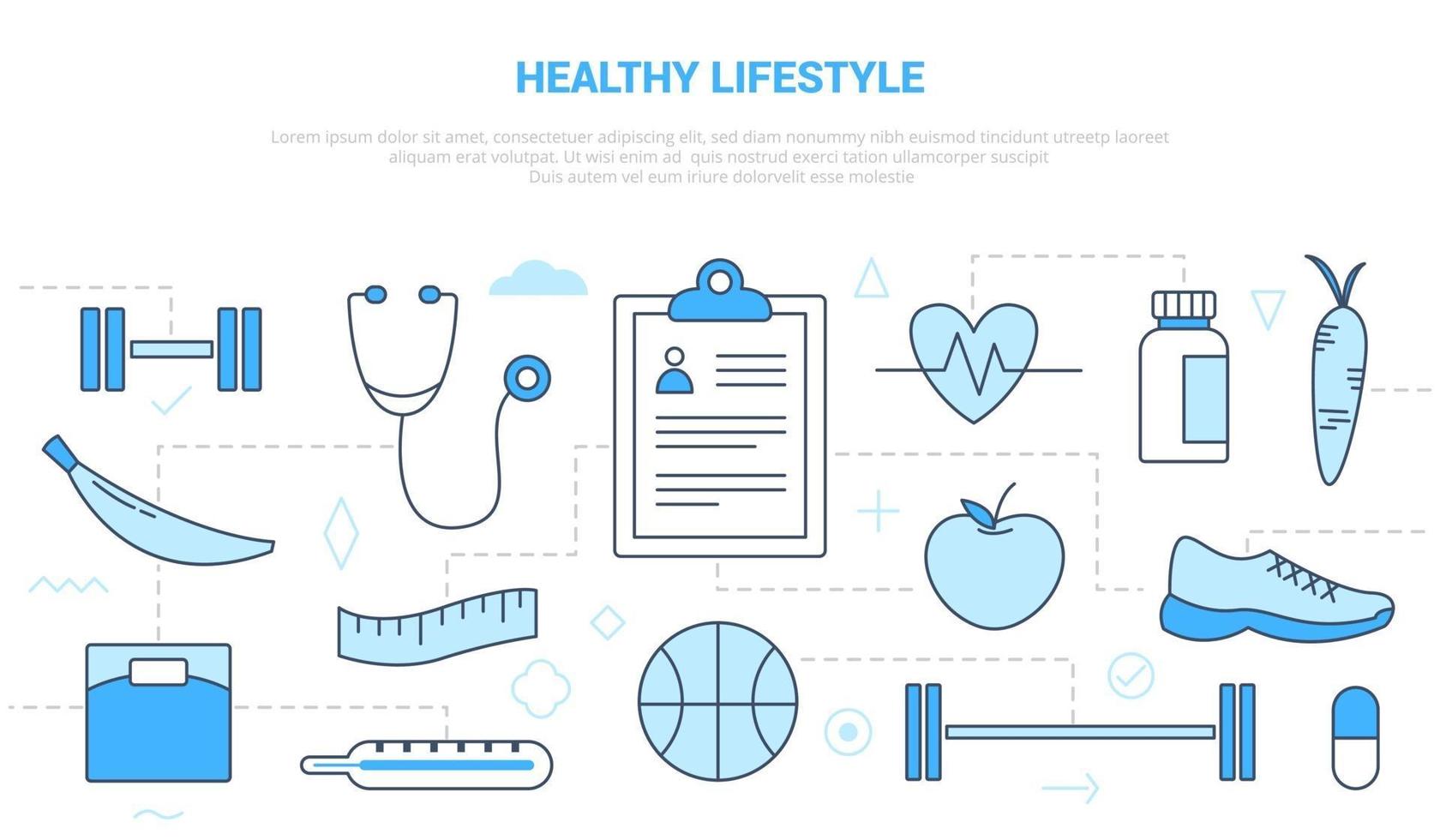 healthy lifestyle concept with icon set template banner vector