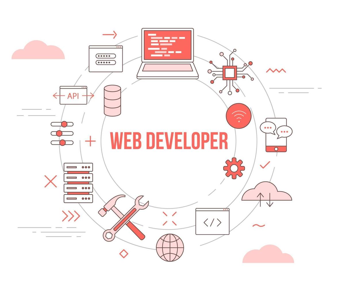 web or website developer concept with icon set template banner vector