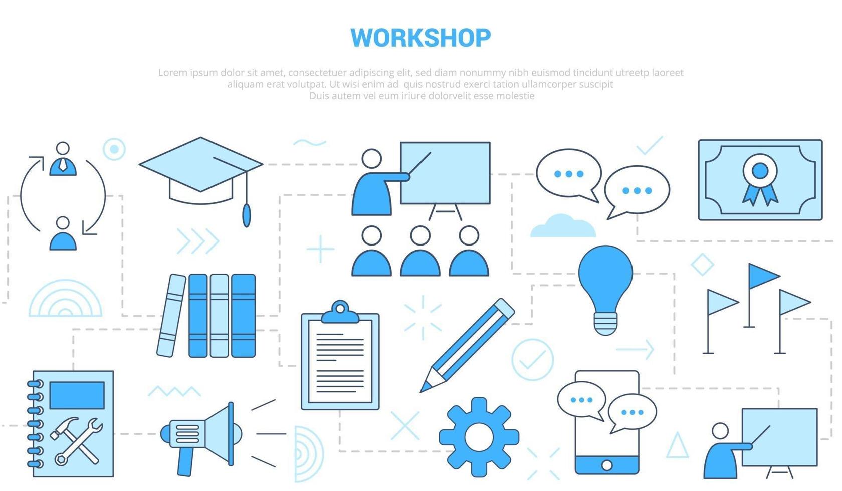 workshop concept with icon line style set template banner vector