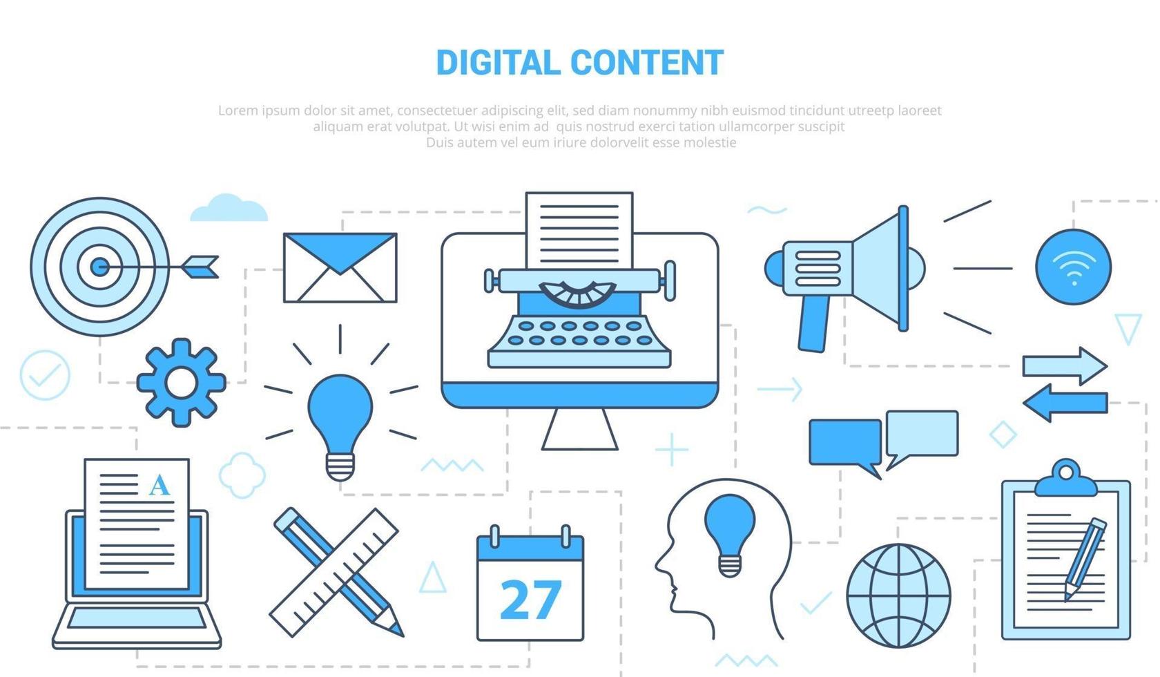 digital content concept with icon set template banner vector