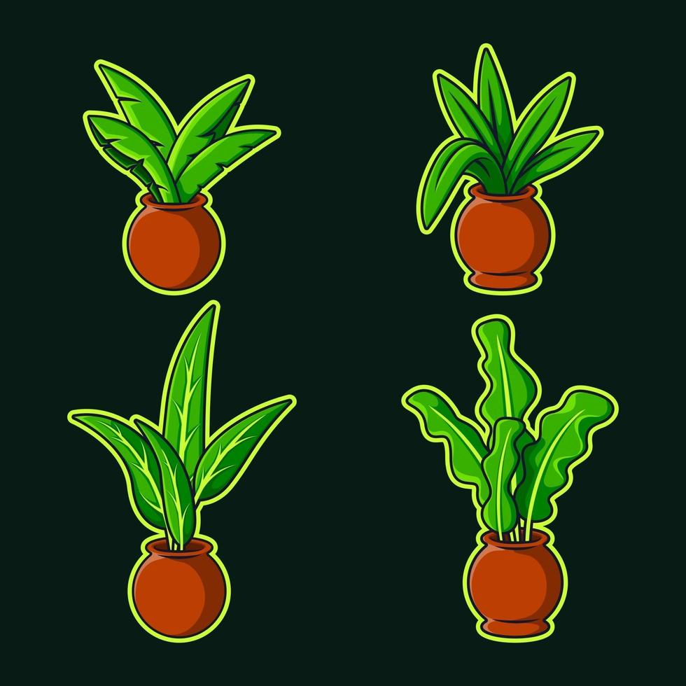 lindas plantas en macetas conjunto de ilustración de pegatinas vector