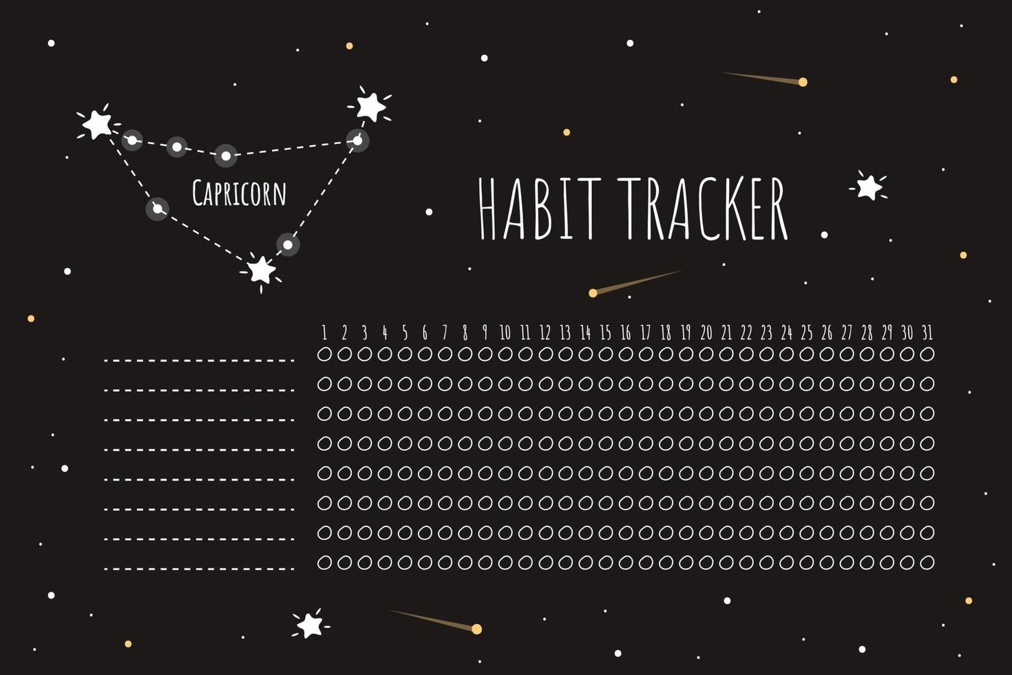 Habit tracker template with carpricorn sign vector