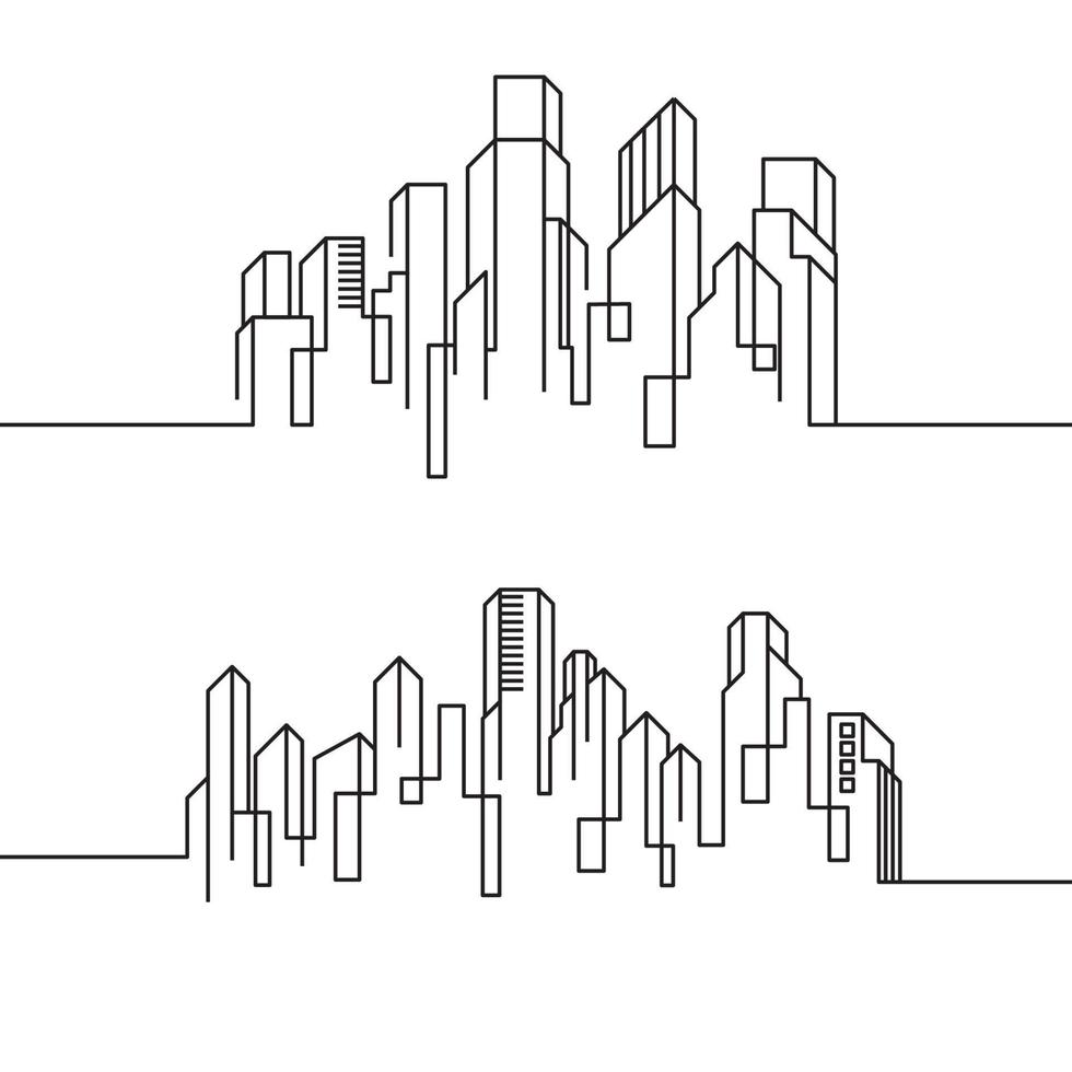 plantilla de ilustración de vector de arte de línea de edificio de ciudad