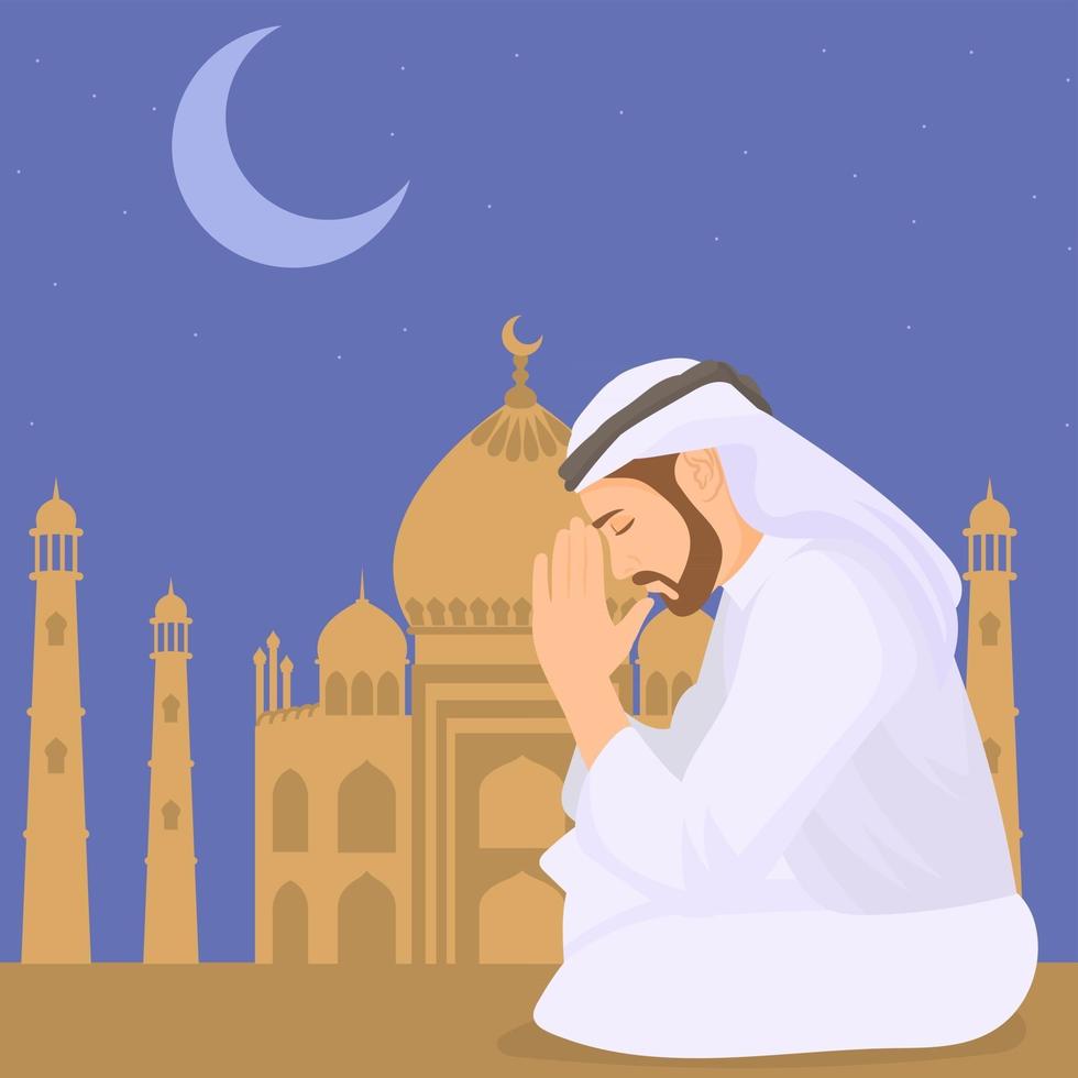 muslim man praying in Ramadan vector