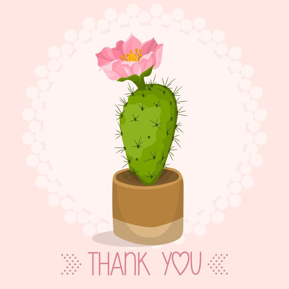 Cactus pot with flowers, greeting card vector