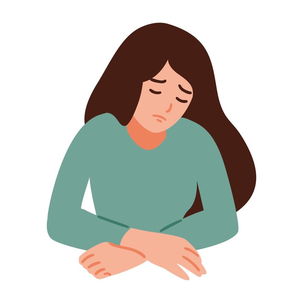 A woman is having a headache. Girl feels anxiety and depression. vector