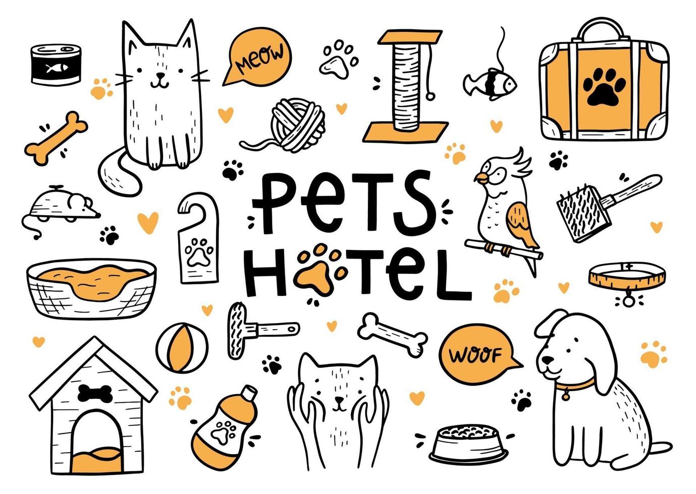 vector de hotel de mascotas en el estilo doodle