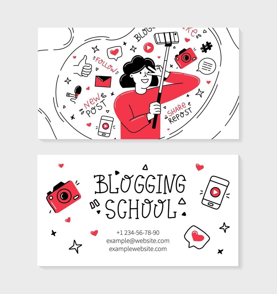 Tarjeta de visita a la escuela de blogs en estilo doodle vector